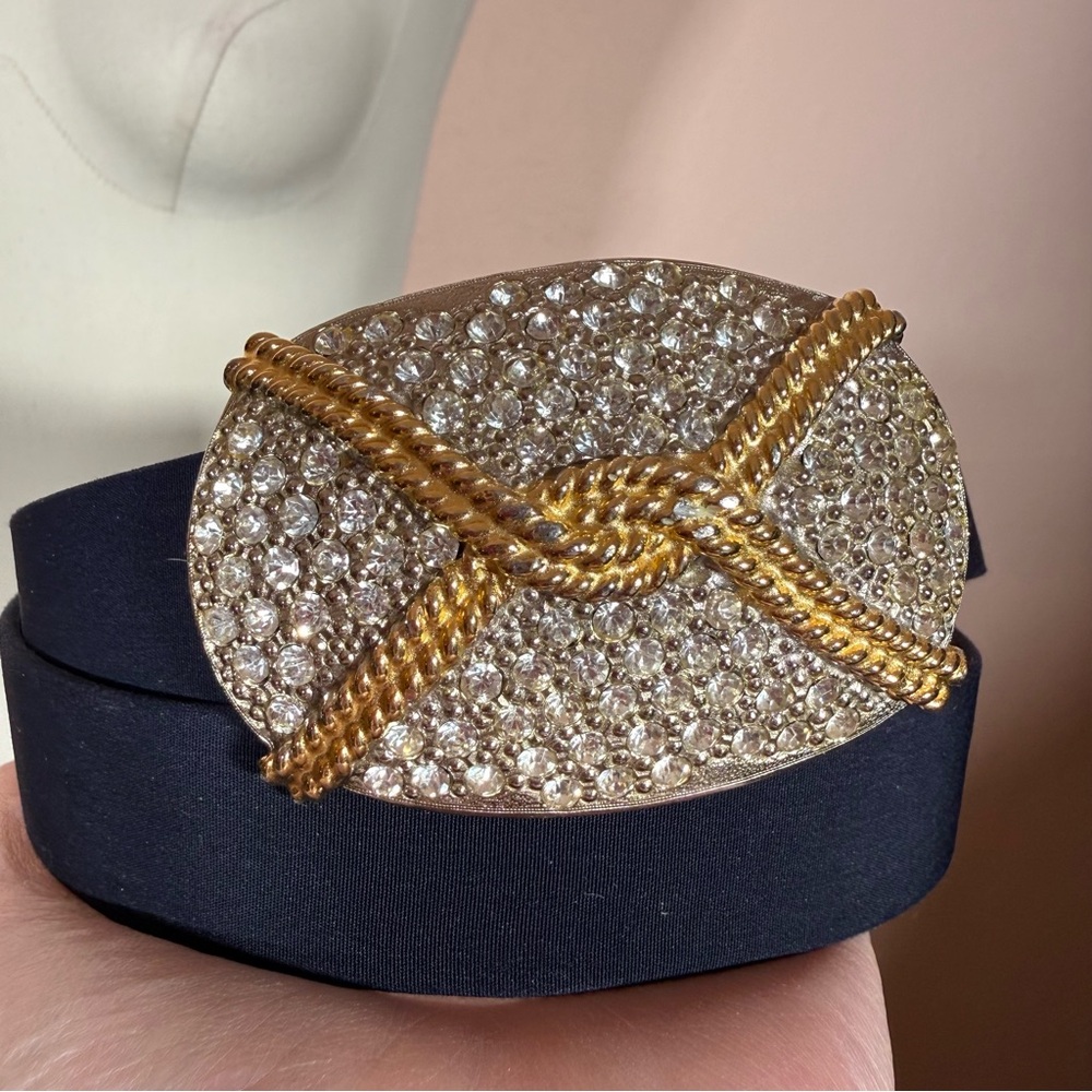 Accessocraft Vintage Gold Czecho Crystal Mobwife Buckle skinny navy Belt